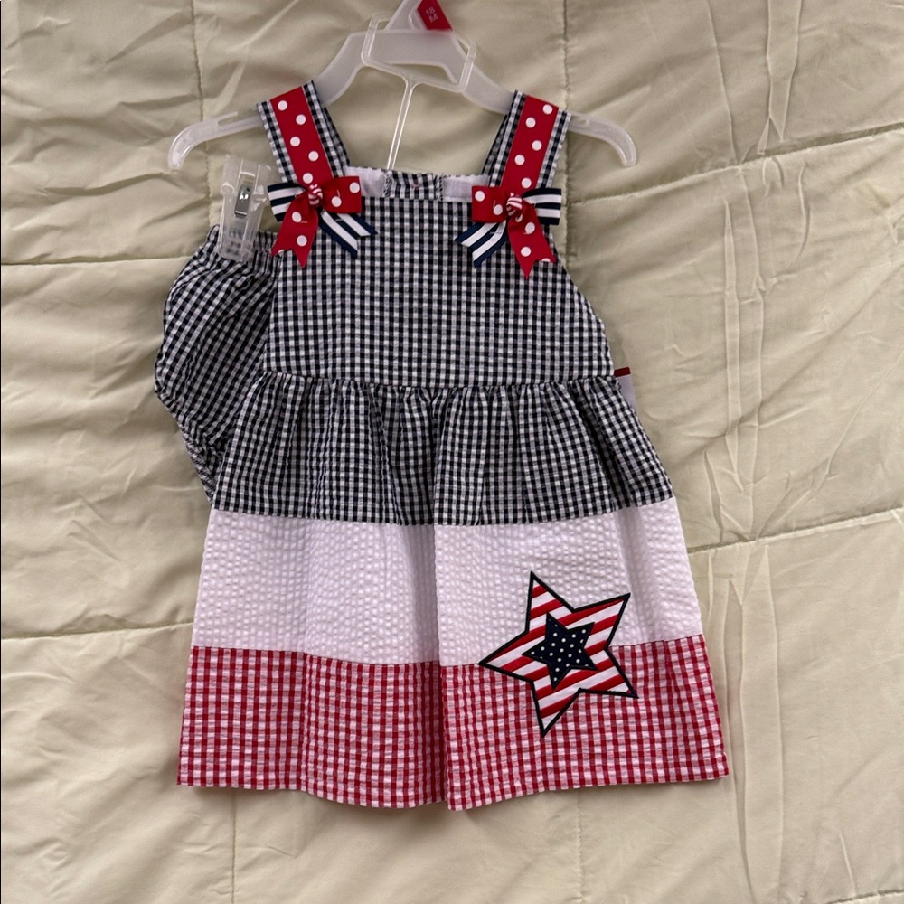 Red and White Checkered Kids Dress with Star Patch